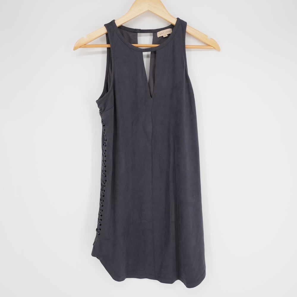 Black Swan Ultra Suede Mini Dress Womens S Gray Goth Grunge Festival Side Lace - Picture 2 of 10